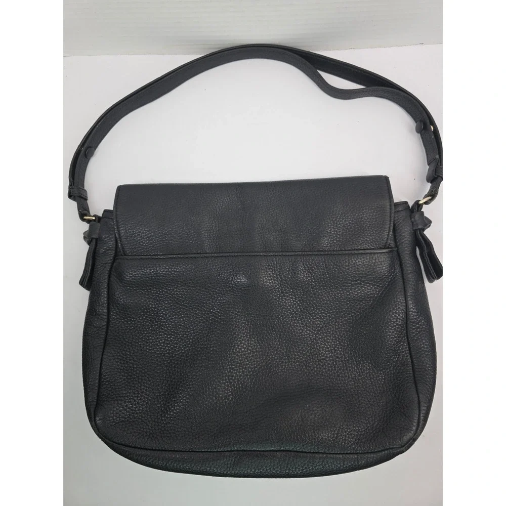Tory Burch Amanda Black Pebbled Leather Crossbody Messenger Bag Logo Flap‎